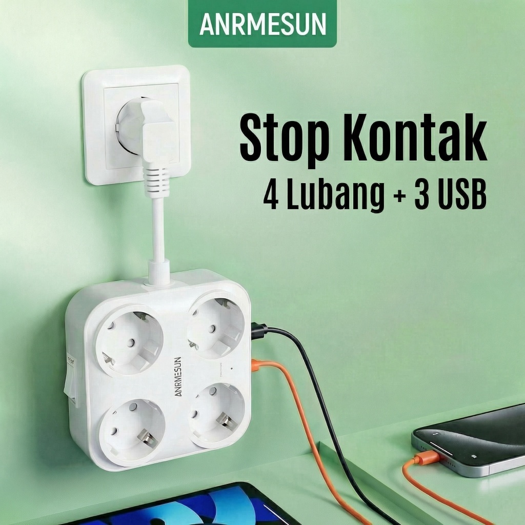 Jual ANRMESUN Colokan Listrik 4 Lubang Stop Kontak Fast Charging 3840W ...