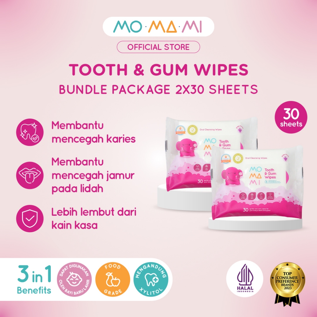 Jual Momami Bundle 2 Pack Tooth & Gum Wet Wipes Baby Tissue - Tisu ...