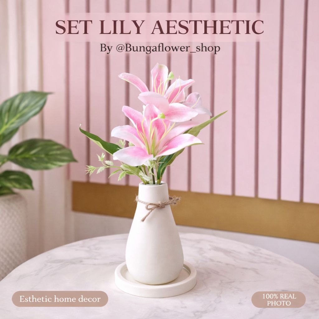 Jual 1 Set Bunga Aesthetic Kenanga Artificial + Vas + Tatakan Hexagon ...