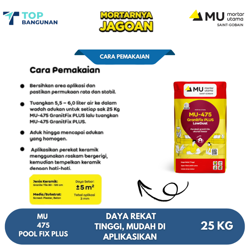 Jual Mortar Utama MU-475 GranitFix PLUS Perekat GraniteTile Ukuran ...