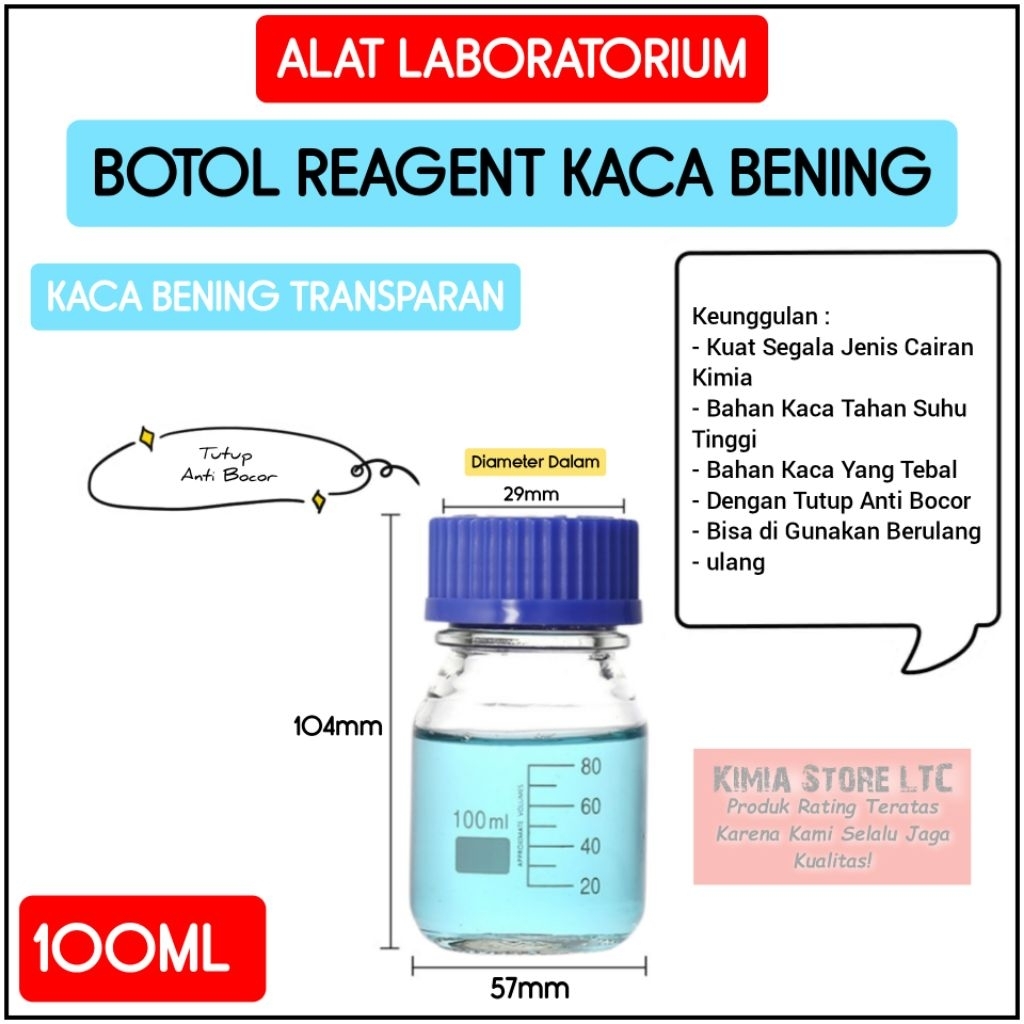 Jual BOTOL REAGENT 100ML, 250ML, 500ML, 1LITER, 2LITER ( BOTOL REAGEN ...