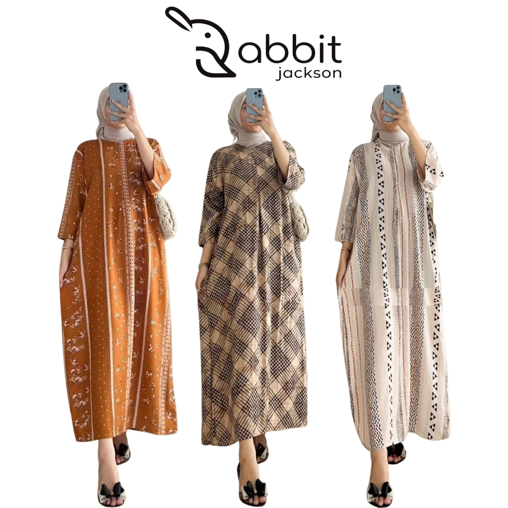 Rabbit Jackson - Daster Gamis Wanita Rayon Lengan 3/4…