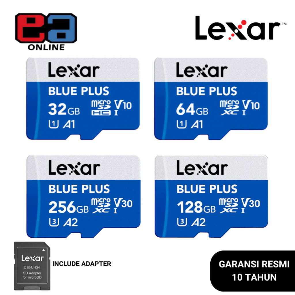 Jual Lexar Microsd BLUE PLUS UHS-I Class 10 - 32GB / 64GB / 128GB ...
