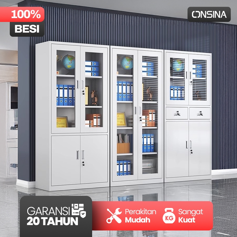 ONSINA Lemari Arsip 2 Pintu Sliding Besi Lemari Arsip Dokumen Kantor Sekolah Sliding Pintu Geser