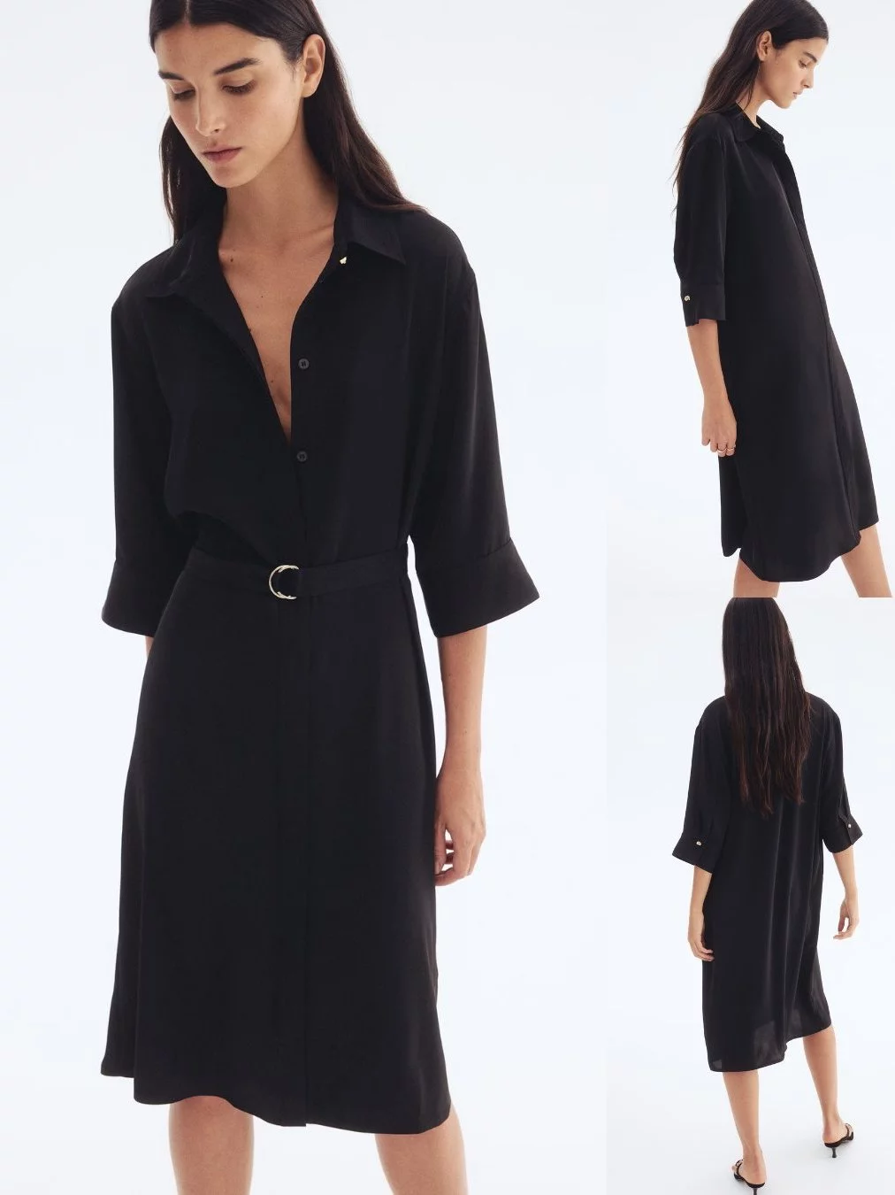 Midi Belted Shirt Dress HM  Dress Panjang Wanita - 2194