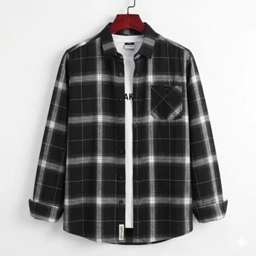 Kemeja Flanel Pria Lengan Panjang Kualitas Premium Motif Garis Abu