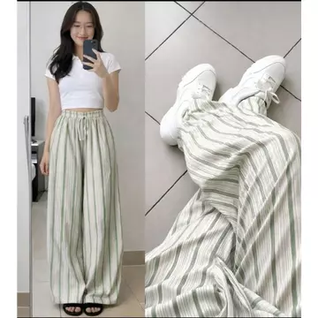 Everyday Pants Stripe Celana Panjang Wanita Kulot Pinstripe Celana Kerja Formal Kasual Wanita