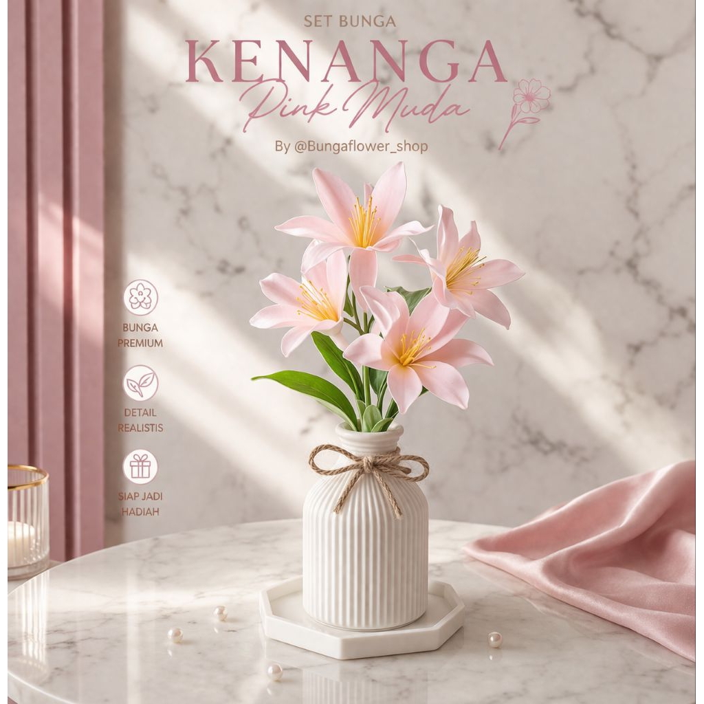 Jual 1 Set Bunga Aesthetic Artificial Kenanga + Vas + Tatakan Hexagon ...