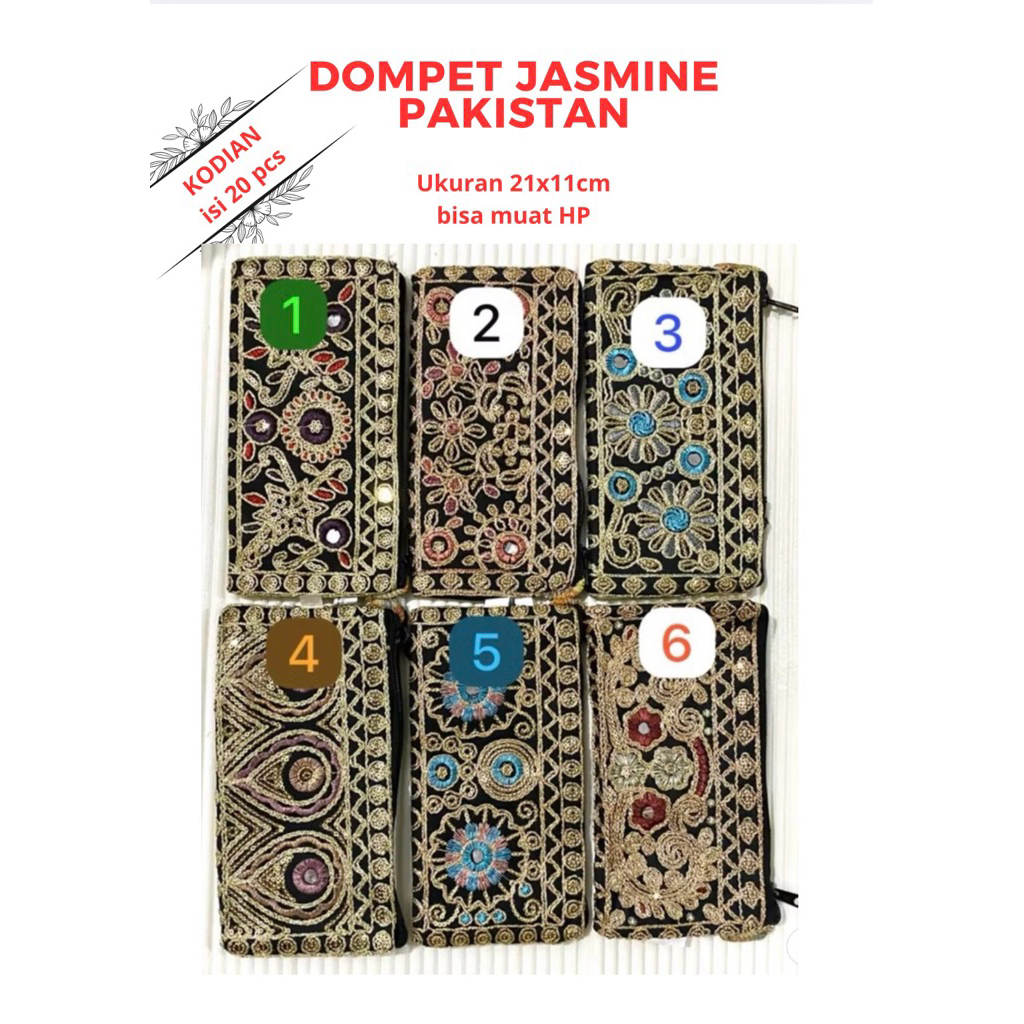 Dompet Ethnic JASMINE Pakistan ukuran L 22x11cm 1 KODI / 20 PCS