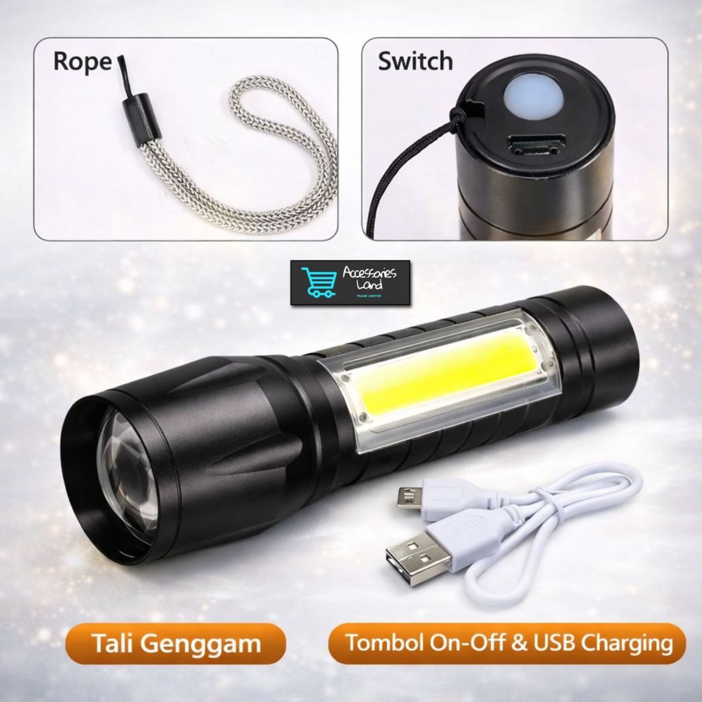 Jual PG Senter 517 LED HITAM USB Isi Ulang Lampu Lampu Portabel Mini ...
