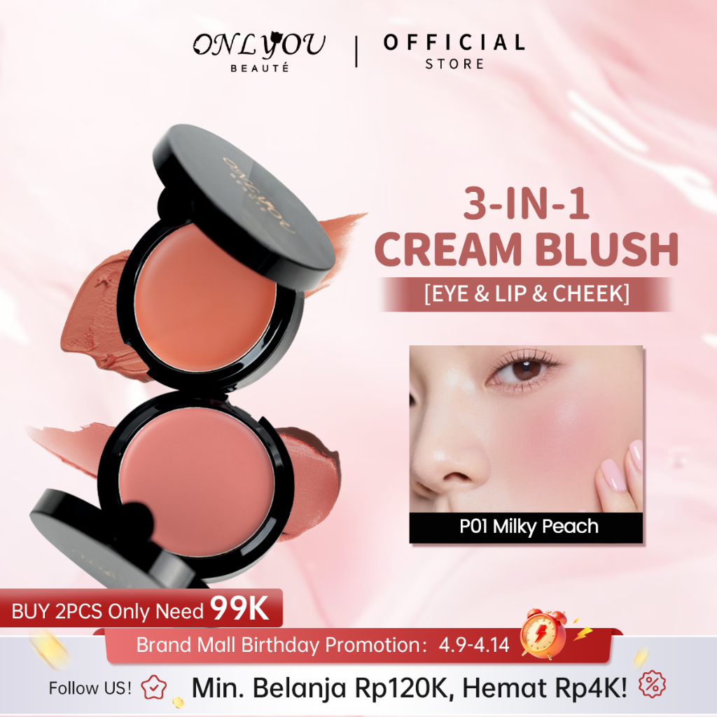 Jual NEW LAUNCH ONLYOU Multiple Cream on Blush 3in1 Cream-to-Powder ...