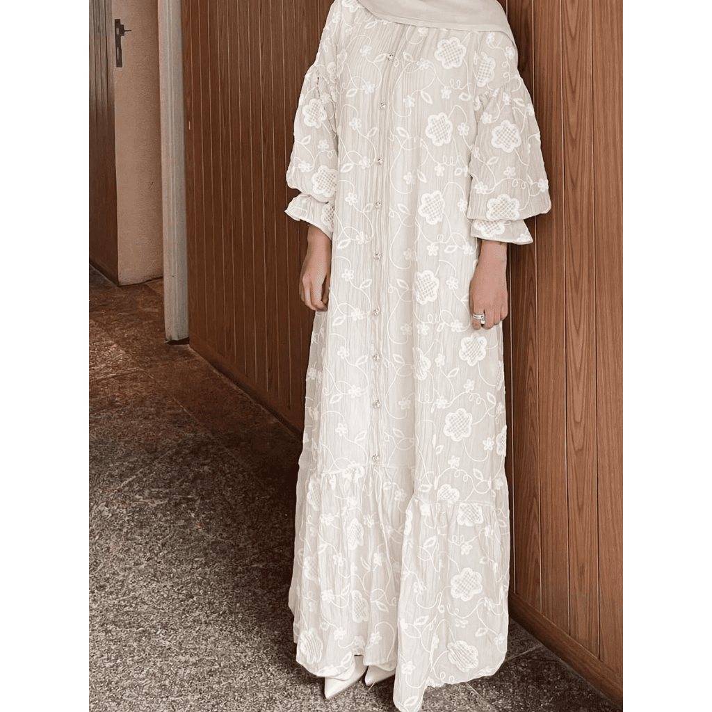 Gamis Tencel Bordir Premium Lebaran Busui Friendly Dress Wanita Elegant Set Outer Inner