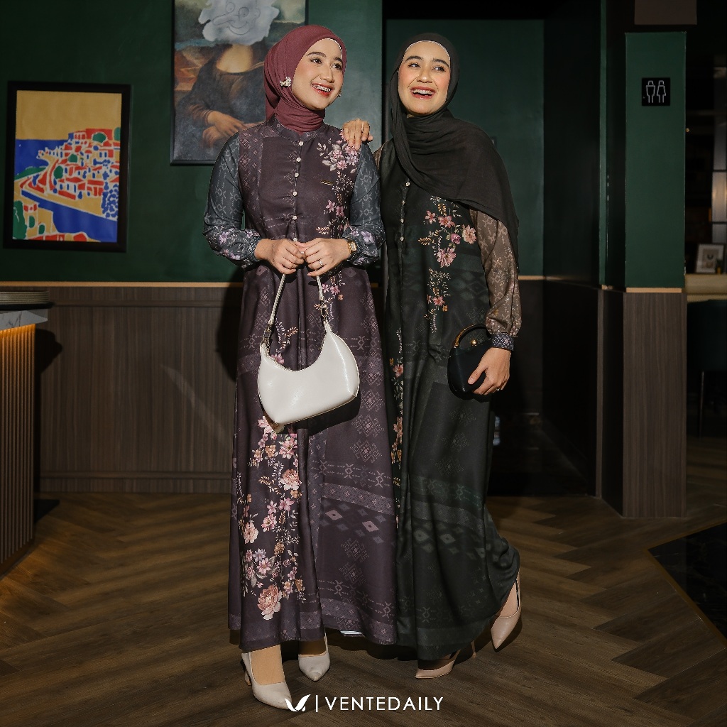 Jual Ventedaily - Fiana Gamis Kondangan Wanita Kekinian Motif Bunga ...