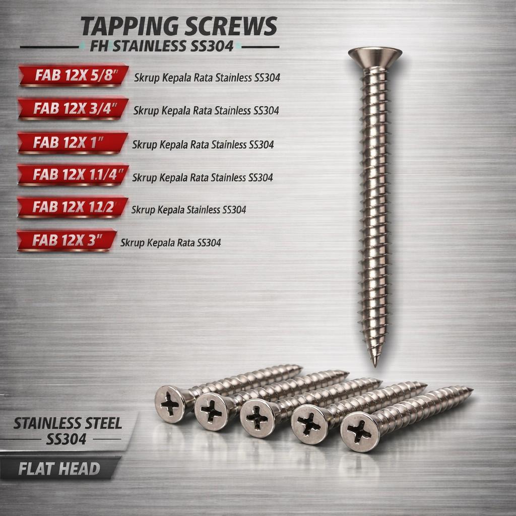 Jual FAB 12X 2 Tapping Screw FH 12 X 2 Skrup Kepala Rata Stainless ...