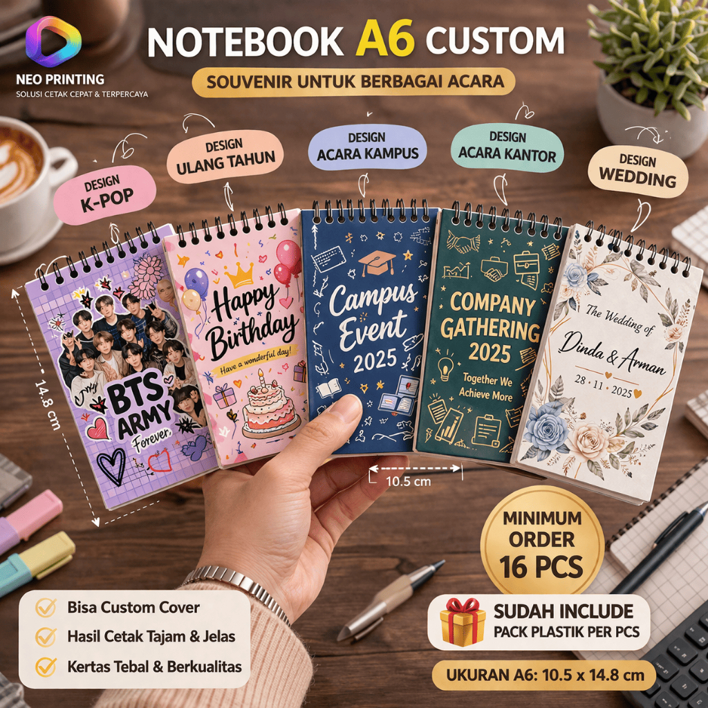 Jual Notebook A6 Custom Souvenir Spiral Buku Catatan Wedding Seminar ...