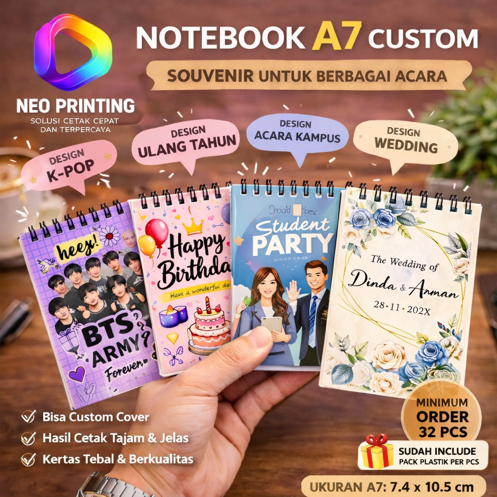 Jual Notebook Mini A7 Custom Souvenir Spiral Buku Catatan Wedding ...