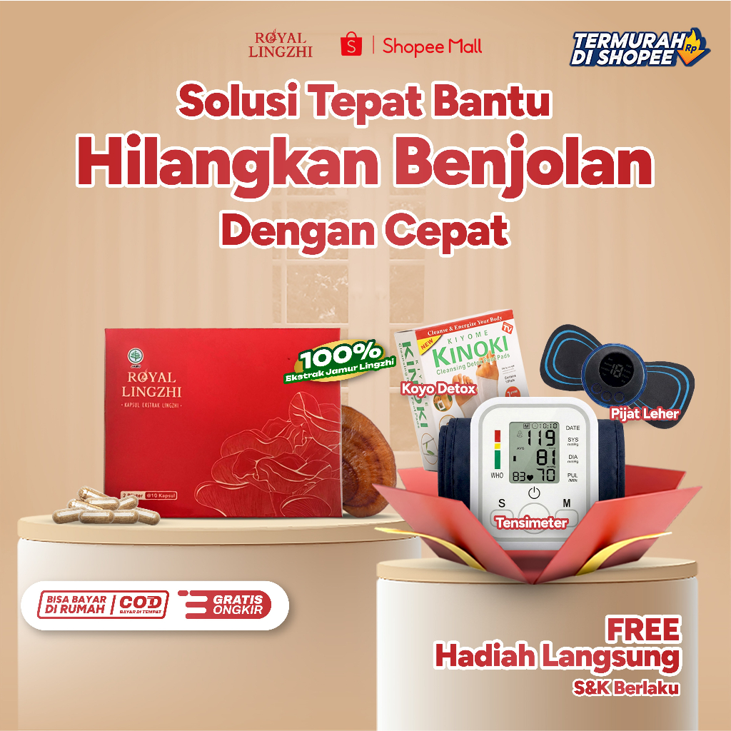 Royal Lingzhi Herbal Obat Benjolan & Lipoma Kapsul Herbal 100 % ekstrak jamur Lingzhi Bantu Jaga Kesehatan Sel Imun Tubuh Ampuh Atasi Benjolan Herbal Benjolan di Leher Tiroid Benjolan Kanker Payudara