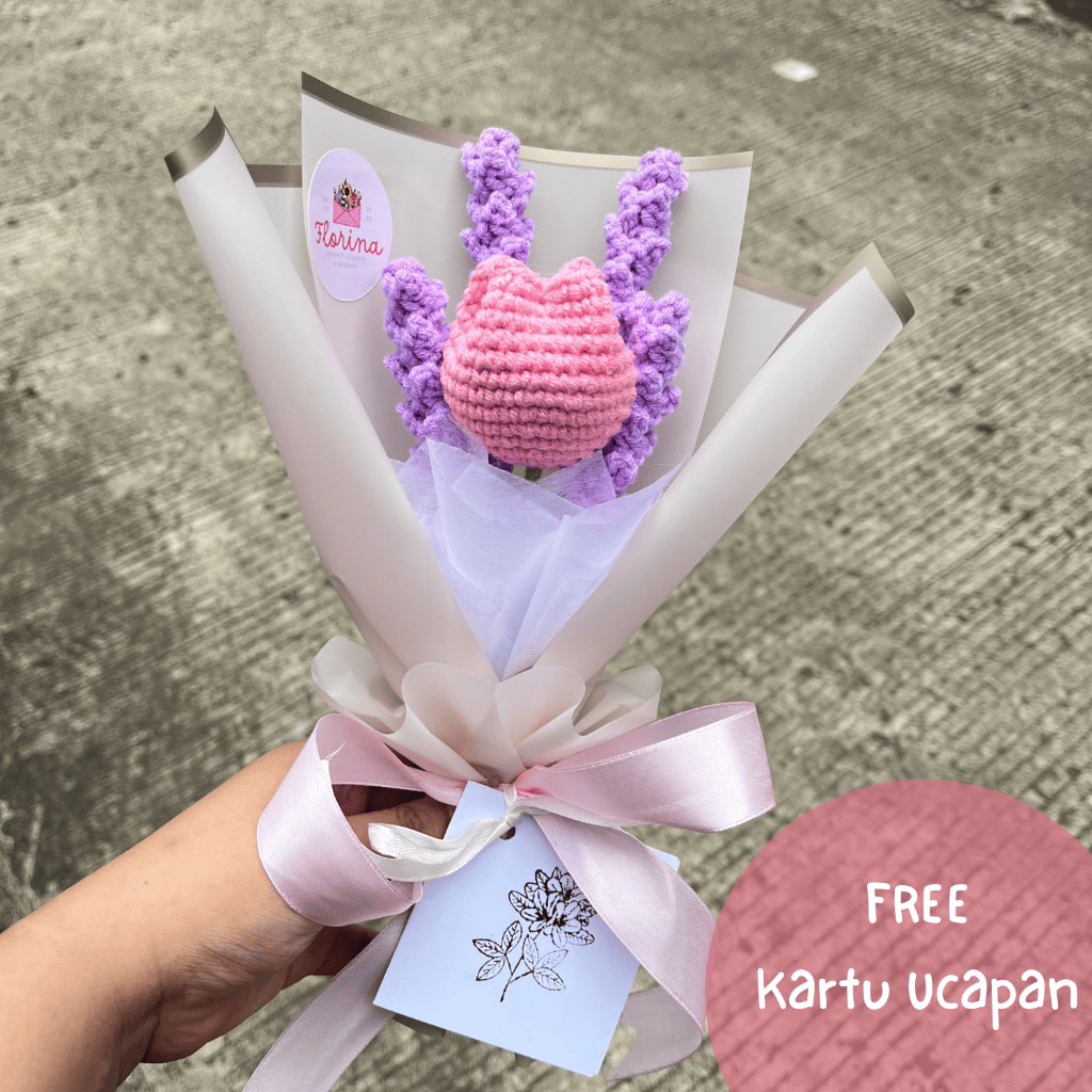 Jual Mini Buket Bunga Rajut Tulip dengan Lavender | Shopee Indonesia