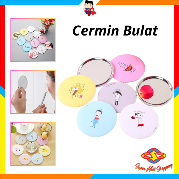 SMS Cermin Bulat Karakter Kaca Cermin Make Up Mini Kaca Travelling Motif Lucu Kaca Mini Travel Size