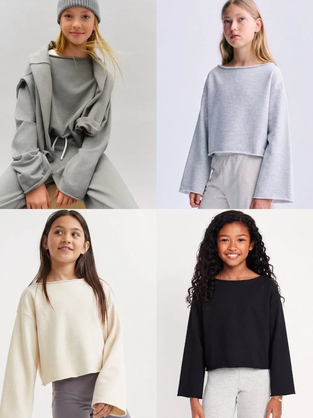 Sweater Semi Crop Anak Perempuan ABG HM Kids Junior Boat-Neck Sweatshirt - 2252