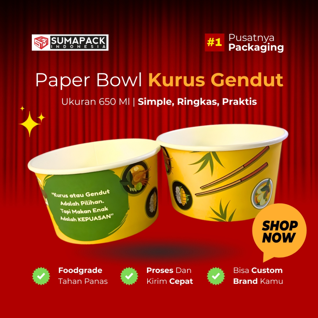 Jual Paper Bowl 650ml | Isi 50 Pcs | Motif UMKM | Rice Bowl | Mangkok ...
