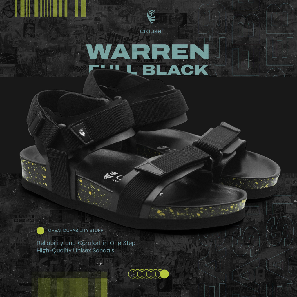 Jual Crousel Sandal slide \ Unisex - Warren Full Black | Shopee Indonesia