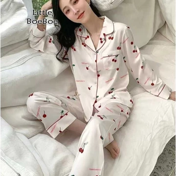 One Set Piyama Baju Tidur Wanita Baju Tidur Lengan Panjang Celana Panjang Bahan Satin Silk BTW