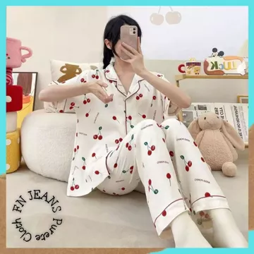 One Set Piyama Baju Tidur Wanita Baju Tidur Lengan Panjang Celana Panjang Bahan Satin Silk BTW