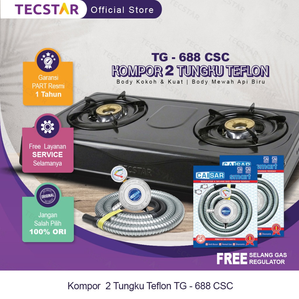 Jual TECSTAR Kompor Gas 2 Tungku TG-688 CSC Api Biru Hemat Gas ...