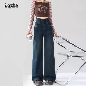 Loyka Plus Size Celana Jeans Cewek Wide Leg Highwaist Kulot Fashion Loose Biru Celana Baggy