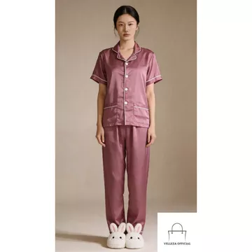 Setelan Piyama Satin Premium Baju Tidur Wanita Dewasa Sleepwear Elegan VELLECIAL