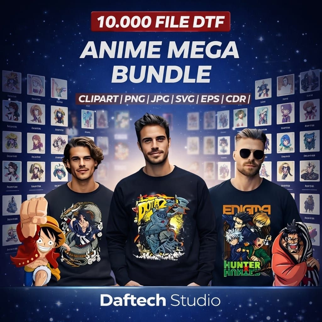 ( LIFETIME ACCESS ) 10.000+ File Desain DTF Anime Siap Pakai - Format PNG, Clipart, JPG, SVG, EPS, AI, PDF, CDR - Cocok untuk Sablon Kaos, Merchandise, dan Digital Printing