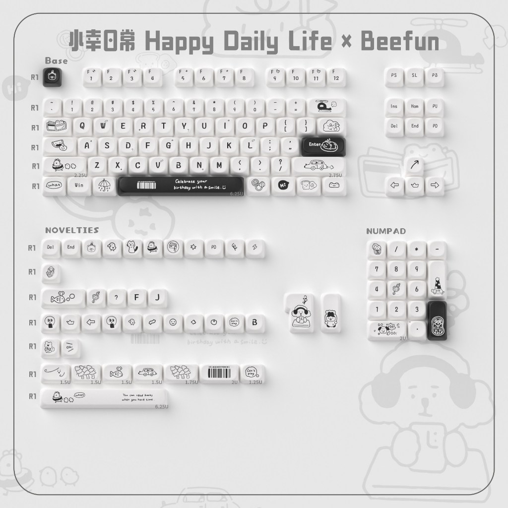 Jual Beefun Happy Daily Life Keycaps BOW Off-white profil MOA Set ...