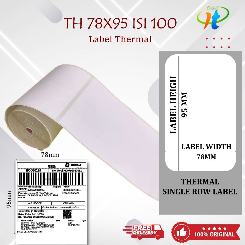 Jual Label Thermal 76x95 isi 100 Kertas Label Stiker Thermal 78x95 ...