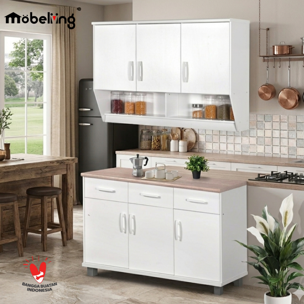 Mobeliving - Kitchen Set Luna 2 dan 3 Pintu Putih Minimalis