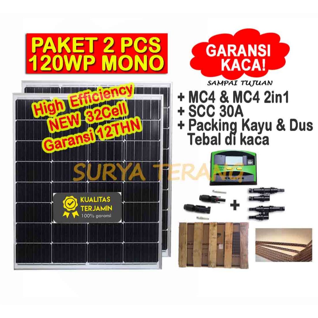 Jual Paket 2pcs Solar Panel Surya 120wp Mono Solar Cell 120wp Mono FREE ...