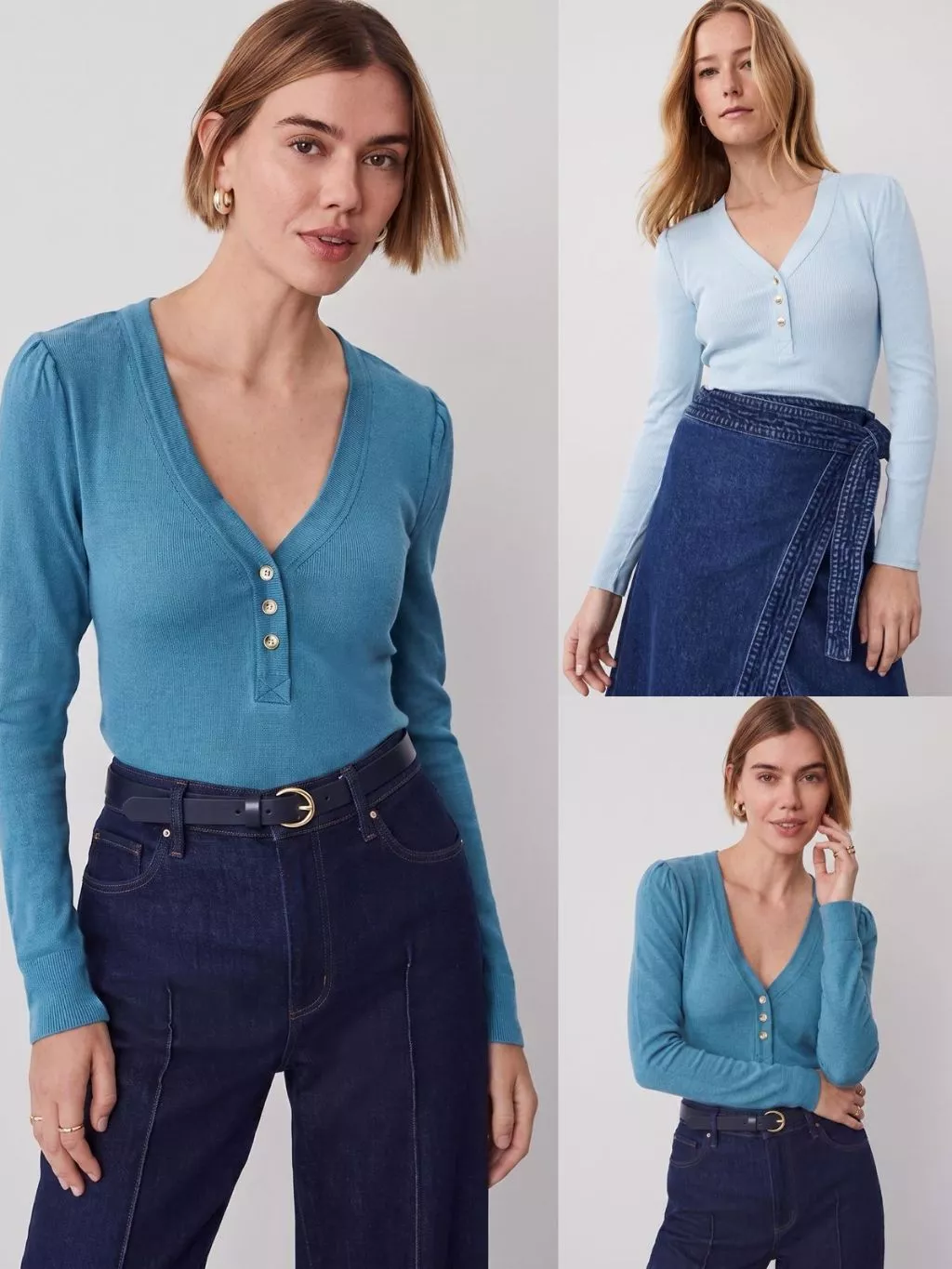 Atasan Lengan Panjang Wanita AT Puff Sleeve Henley Top - 2301