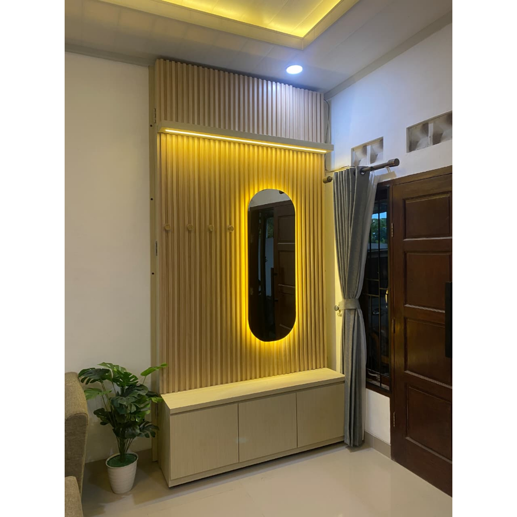 Jual Backdrop TV / Dinding Fluted Panel Minimalis /Backdrop Cermin LED ...
