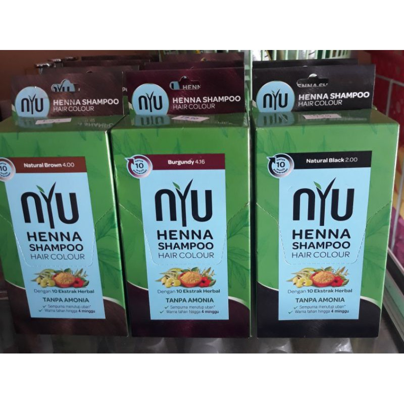 Jual Nyu Henna Shampo Hair Colour Per Box Isi 4 Pcs 20ML All Varian ...
