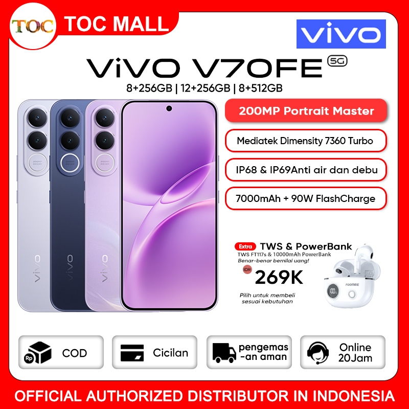 Jual [BARU] VIVO V70 FE 12GB+256GB(Mediatek Dimensity 7360 Turbo ...