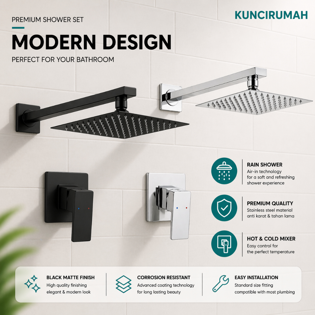 Jual Wall shower kotak kran tanam kuningan hitam panas dingin | Shopee ...