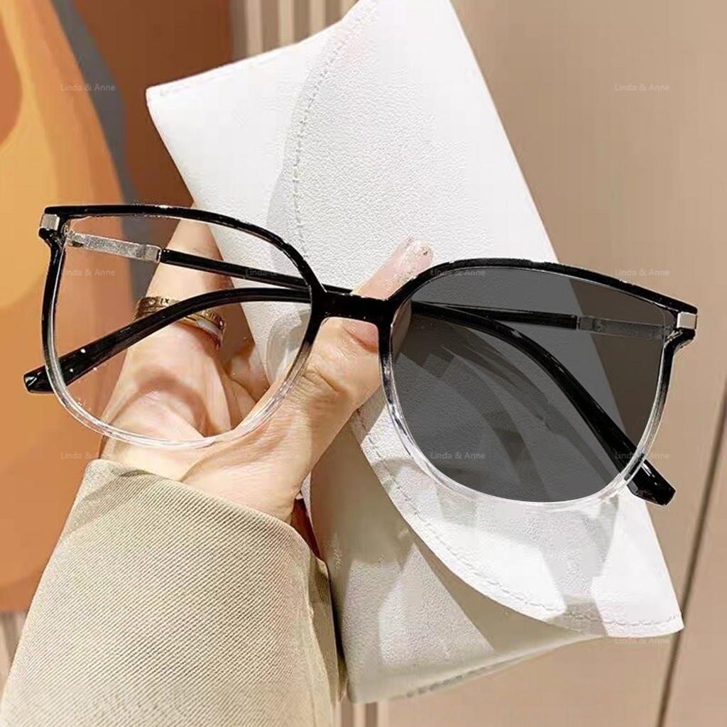 Jual Kacamata Photocromic Wanita Gaya Frame Besar Anti UV400 Kacamata ...