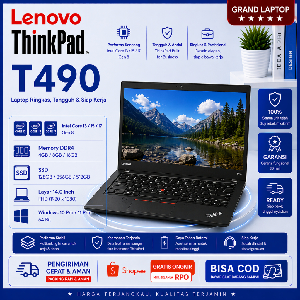 LAPTOP LENOVO THINKPAD T490 T490S L490 E490 CORE I5/I7 GEN 8 - LAYAR14 INCH PALING MURAH PALING MULUS WORT IT TO BUY