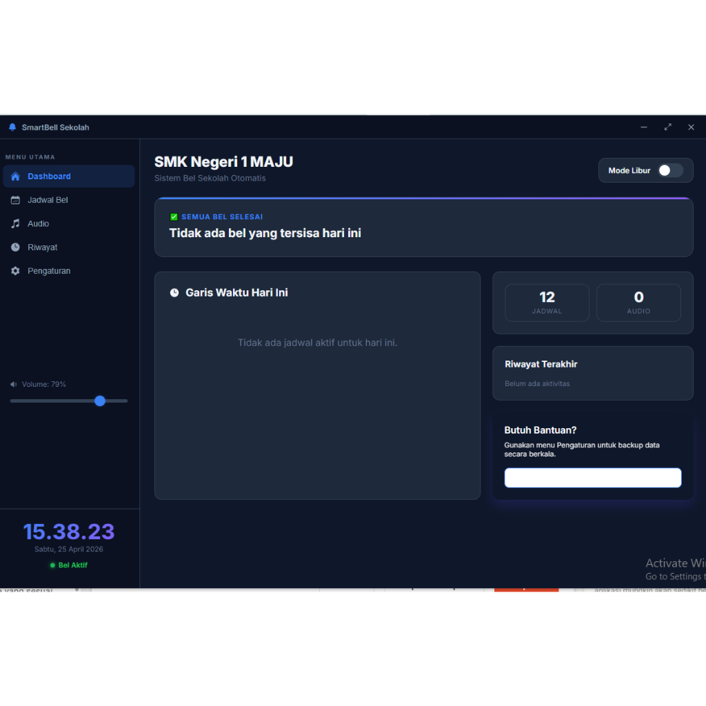 ID-Tech SmartBell Sekolah Otomatis Desktop Windows | Jadwal Bel, Audio, Riwayat