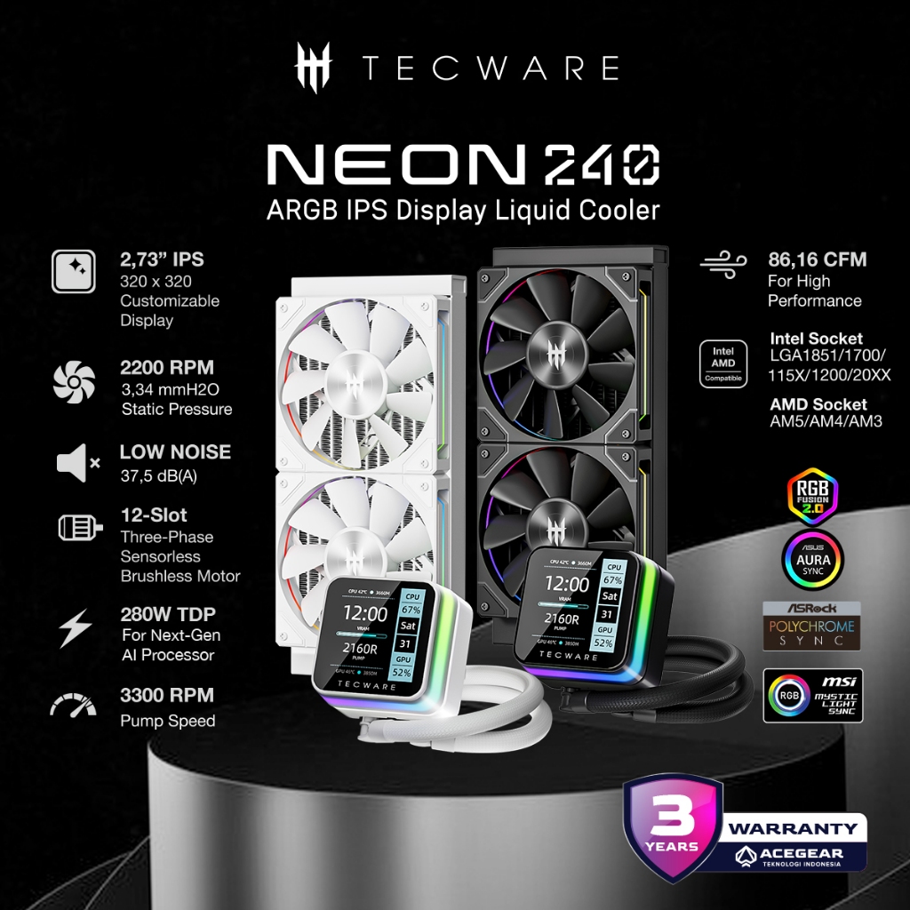 Jual Neon 240 IPS Display Liquid Cooler, 2.73