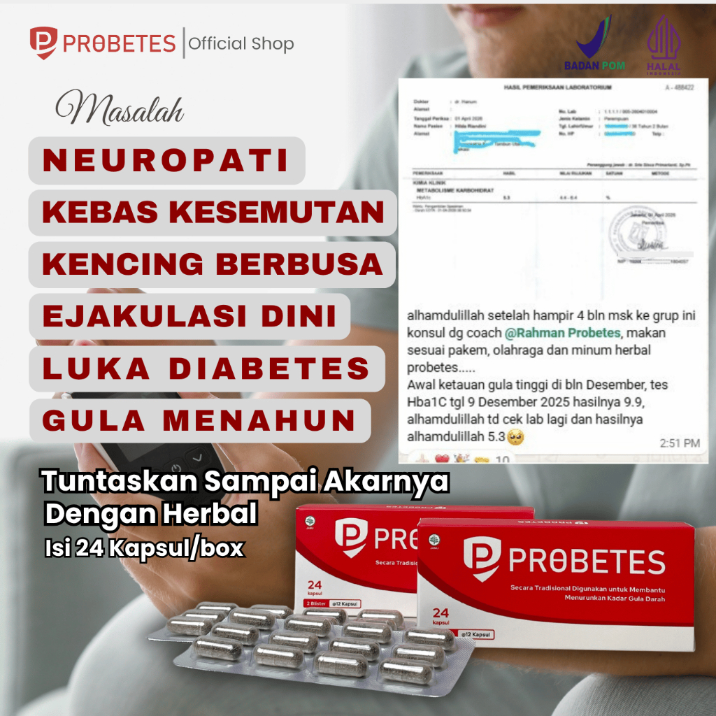 Herbal Probetes Obat Untuk Membantu Mengatasi Masalah Diabetes & Turunkan HbA1c, Produk Terstandarisasi, Aman dan Tidak Membuat Ketergantungan