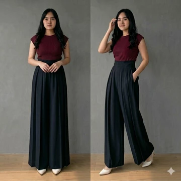 Laviie Pants Kulot Highwaist Pallazo Loose Pants Trouser Wanita Celana Kulot Wanita Jumbo