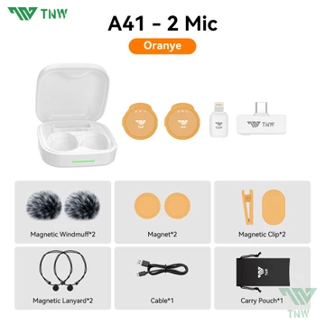 2026 Baru TNW A41 Wireless Microphone 2in1 Magnet Mikrofon Clip On Mic Dengan AI Peredam Bising