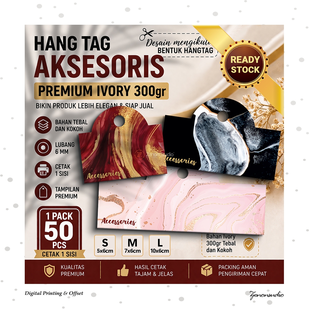 Hang Tag Aksesoris Premium Ivory 300gr 50pcs Label Harga Produk Handmade – Tampilan Lebih Elegan & Profesional