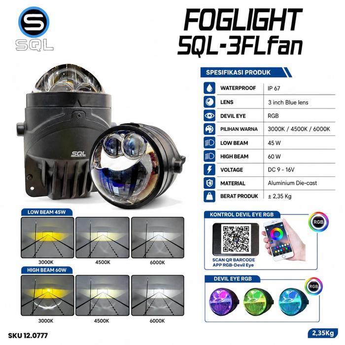 Jual Foglamp Biled Fog Bilens 3 Inch SQL Bluelens 3 Warna With Devil ...